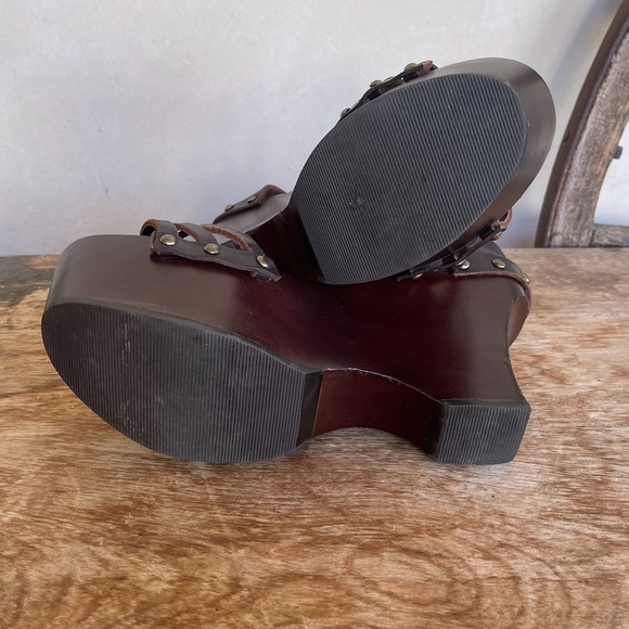 LTD FORNONNO Rare Vtg Brown Wood & Leather T-Strap Platform Sandals 37 Italy - Picture 9 of 13